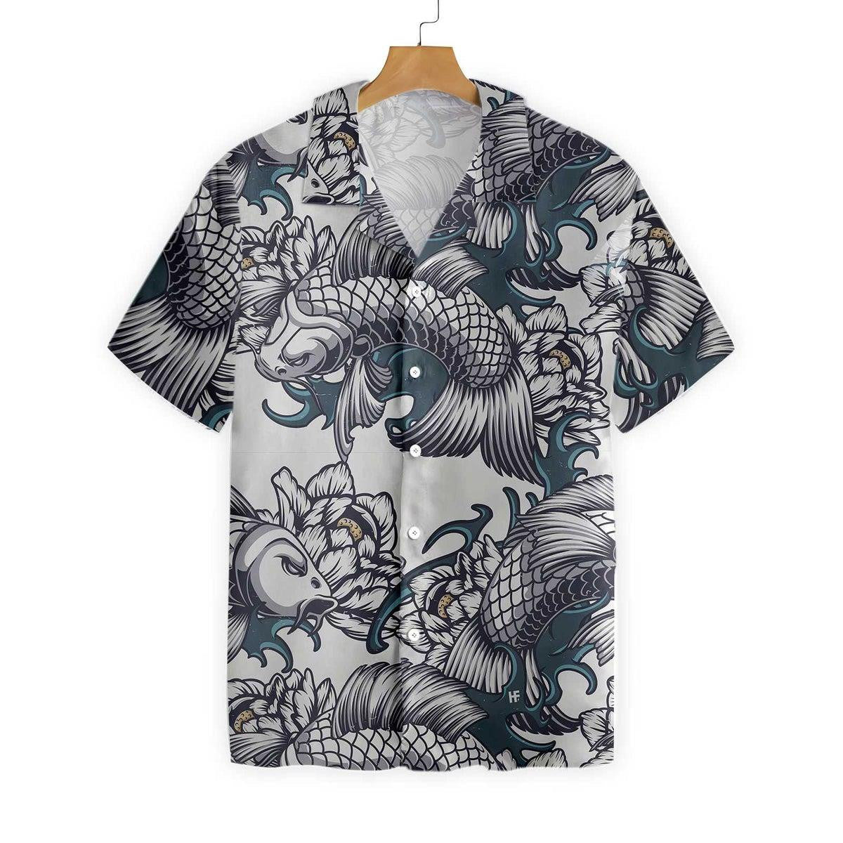 Traditional Floral Fish Hand Drawn Tattoo Pattern Hawaiian Shirt, Hawaiian Shirt Gift, Christmas Gift