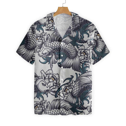 Traditional Floral Fish Hand Drawn Tattoo Pattern Hawaiian Shirt, Hawaiian Shirt Gift, Christmas Gift