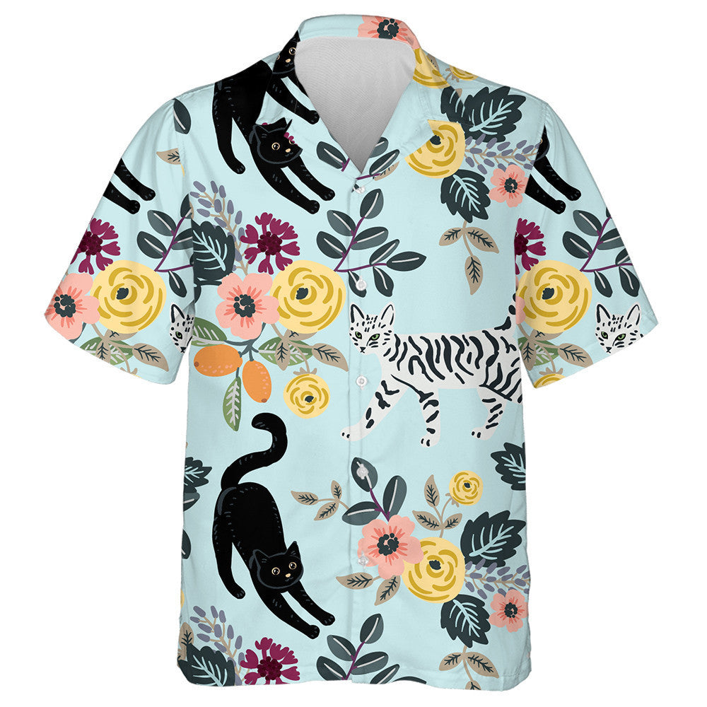 Cait gleoite Agus Bouquets Floral Ar an Léine Haváís Éadroma Gorm, Bronntanas Léine Haváís, Bronntanas Nollag