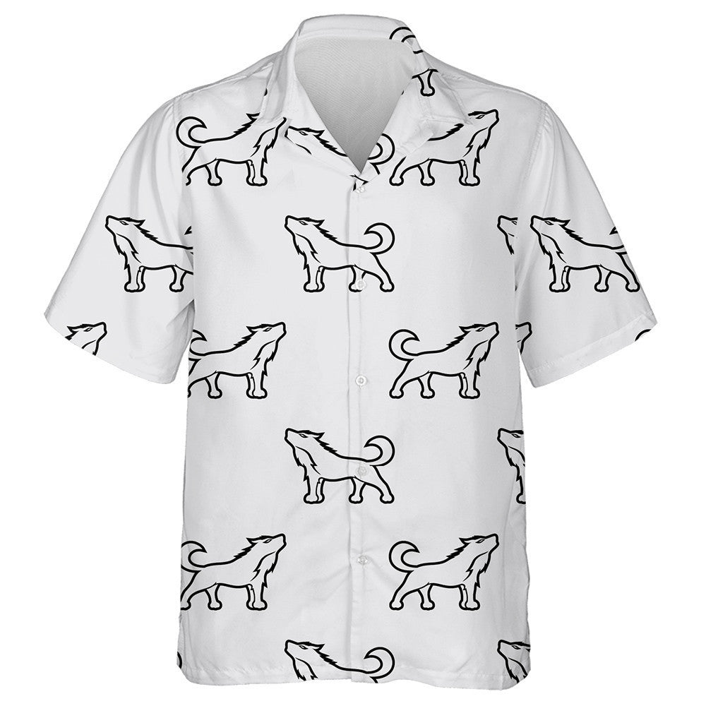 Line Wolf Howling On A Gray Background Hawaiian Shirt, Hawaiian Shirt Gift, Christmas Gift
