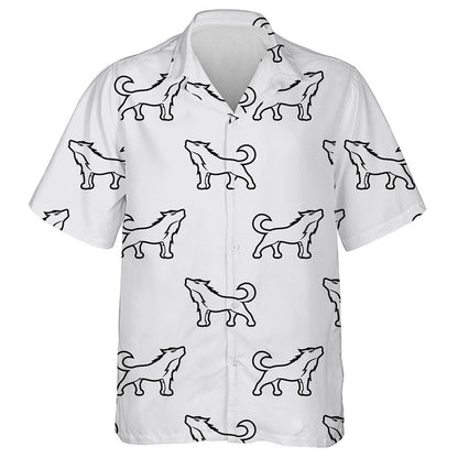 Line Wolf Howling On A Gray Background Hawaiian Shirt, Hawaiian Shirt Gift, Christmas Gift