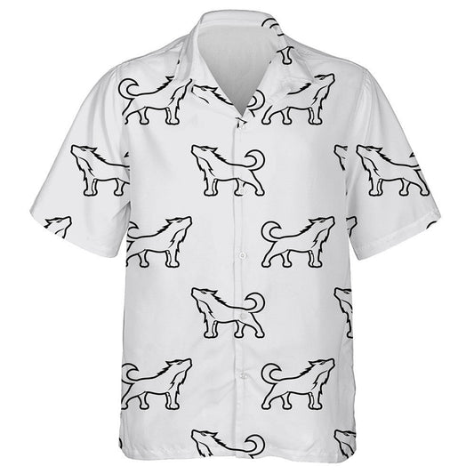 Line Wolf Howling On A Gray Background Hawaiian Shirt, Hawaiian Shirt Gift, Christmas Gift