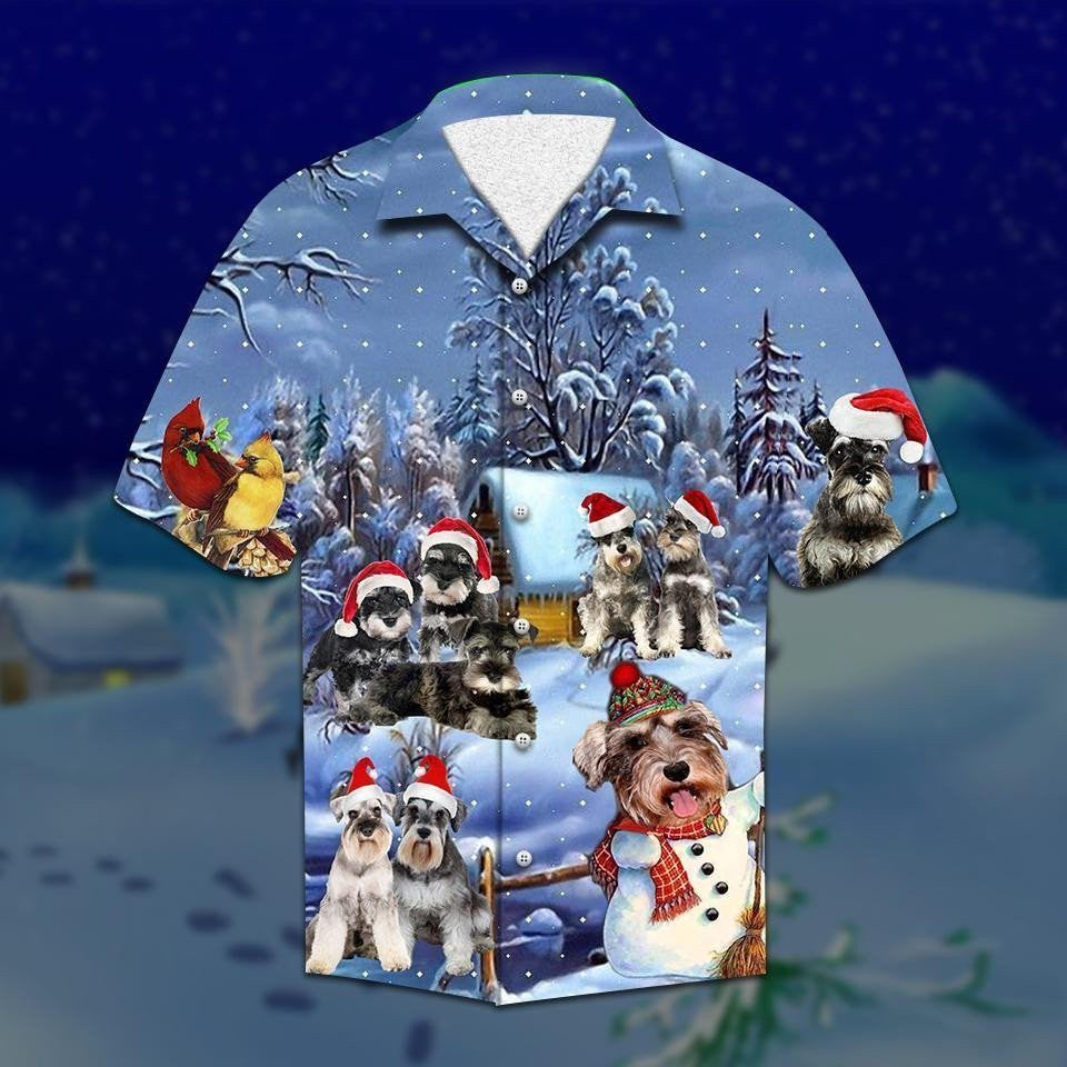 Discover Cool Schnauzer On Christmas Night Hawaiian Shirt,Hawaiian Shirt Gift, Christmas Gift