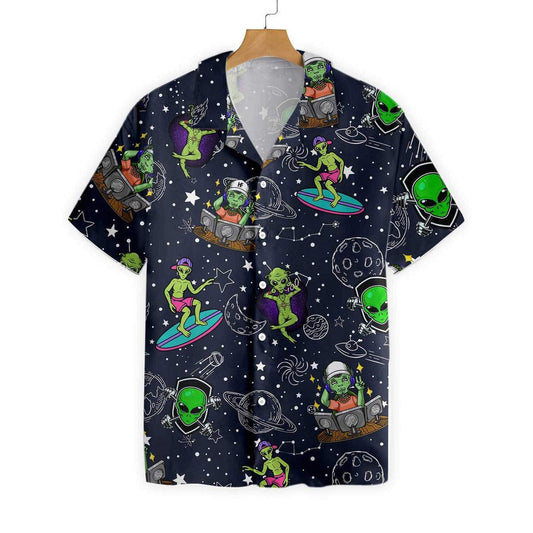 Cute Aliens Night Sky Pattern Hawaiian Shirt,Hawaiian Shirt Gift, Christmas Gift