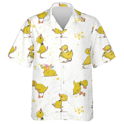 Little Duckling Playing With Flower On White Hawaiian Shirt, Hawaiian Shirt Gift, Christmas Gift