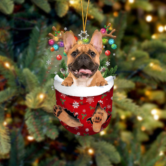 Brown French Bulldog In Snow Pocket Christmas Ornament Flat Acrylic Dog Ornament,Christmas Shape Ornament, Happy Christmas Ornament, Happy Christmas Ornament, Christmas Gift, Christmas Decoration