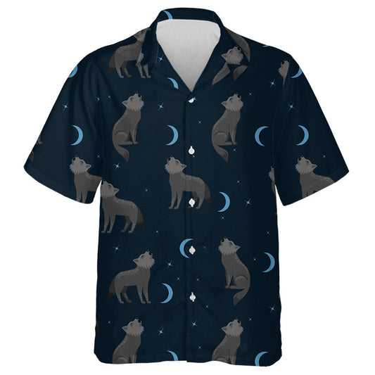 Grey Wolf Howling At The Blue Moon Hawaiian Shirt, Hawaiian Shirt Gift, Christmas Gift