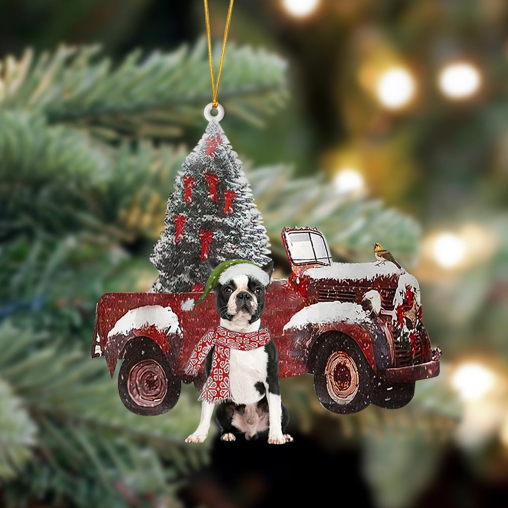 Boston Terrier-Christmas Truck Two Sided Christmas Plastic Hanging Ornament, Christmas Ornament Gift, Christmas Gift, Christmas Decoration