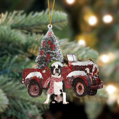 Boston Terrier-Christmas Truck Two Sided Christmas Plastic Hanging Ornament, Christmas Ornament Gift, Christmas Gift, Christmas Decoration
