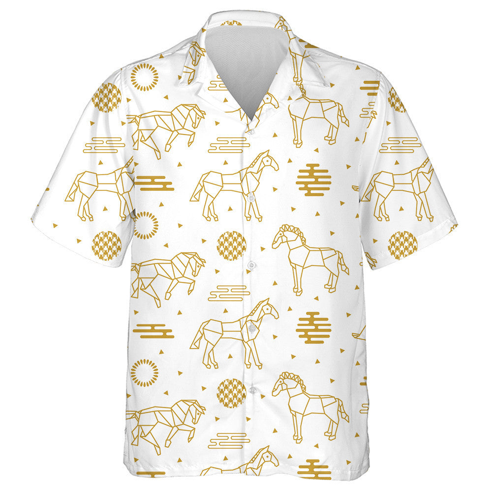White And Golden Horses And Abstract Geometric Hawaiian Shirt, Hawaiian Shirt Gift, Christmas Gift