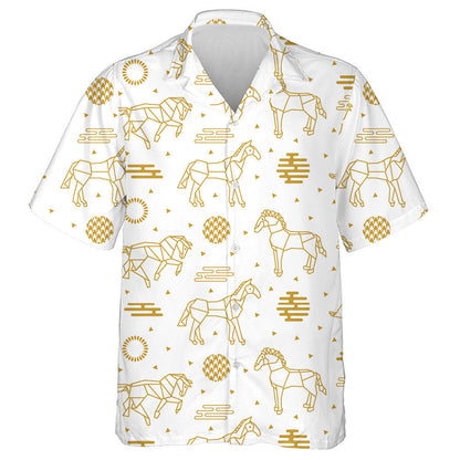 White And Golden Horses And Abstract Geometric Hawaiian Shirt, Hawaiian Shirt Gift, Christmas Gift