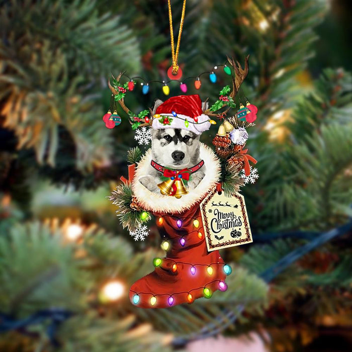 Alaskan Malamutes-Xmas Boot-Two Sided Christmas Plastic Hanging Ornament, Christmas Ornament Gift, Christmas Gift, Christmas Decoration