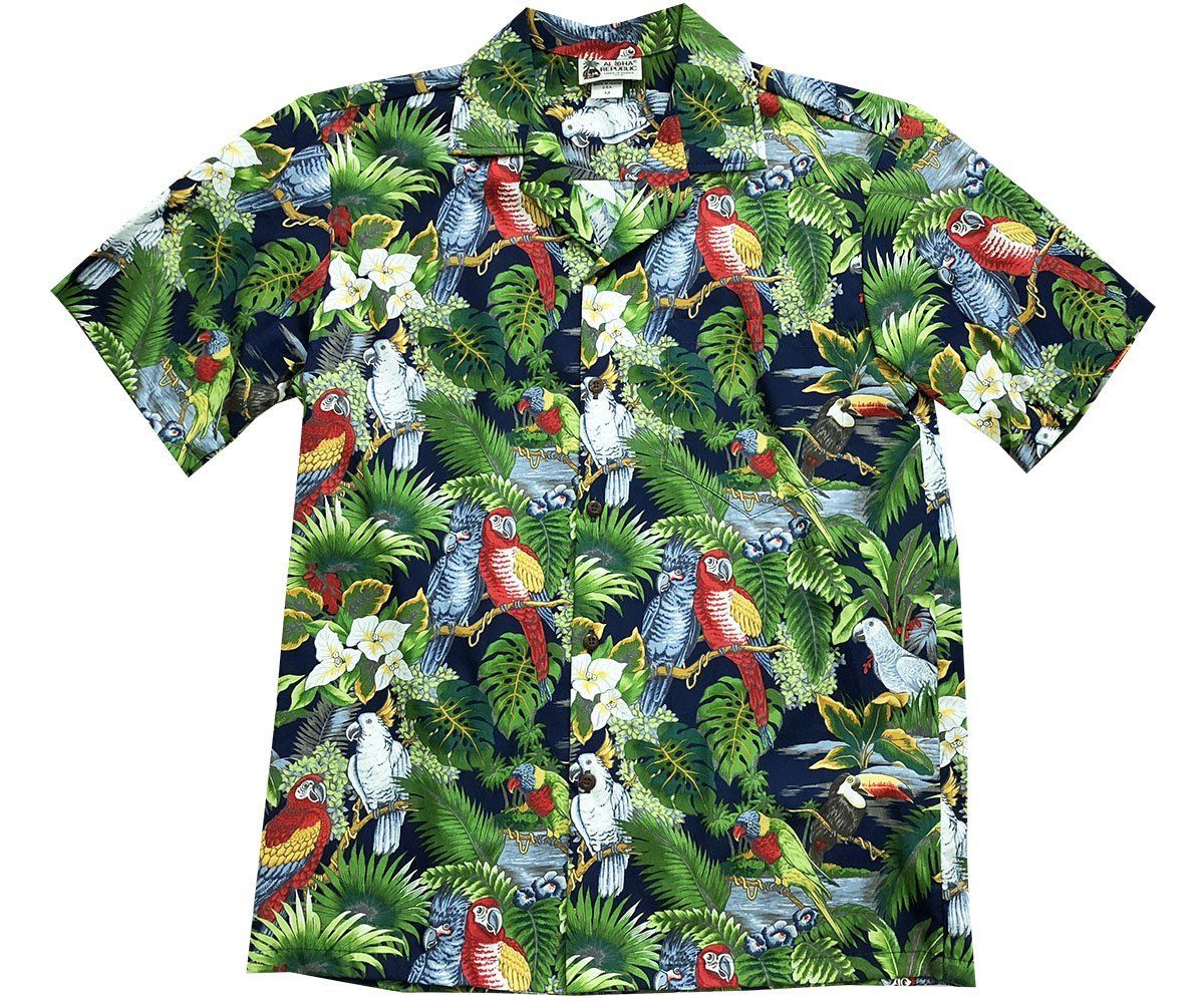 Forlámhas Parrot Cabhlach Léine Aloha Haváís Shorts Haváís Gearr Muinchille Trá, Bronntanas Léine Haváís, Bronntanas Nollag