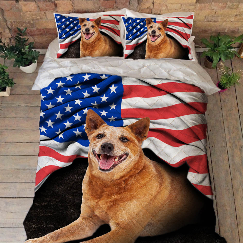 Australian Cattle Dog. Red Heeler American Patriot Quilt Bedding Set Bedroom Set Bedlinen,Bedding Christmas Gift,Bedding Set Christmas