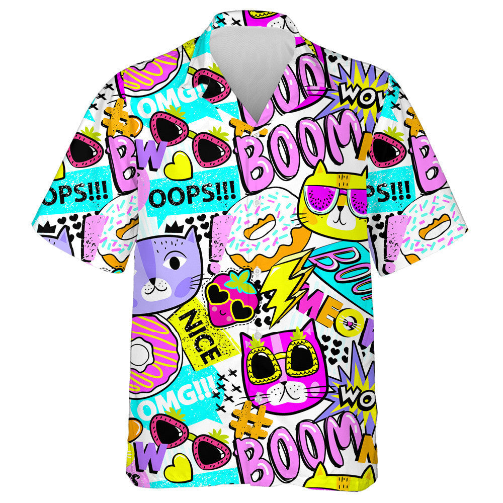 Bright Summer Colorful Funny Cats In Sunglasses Hawaiian Shirt, Hawaiian Shirt Gift, Christmas Gift