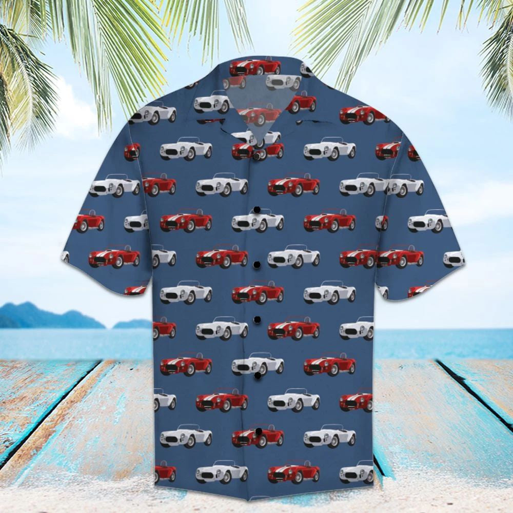 Racing Red And White Cars In Blue Hawaiian Shirt,Hawaiian Shirt Gift, Christmas Gift