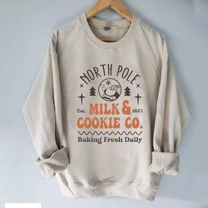 North Pole Milk And Cookie Sweatshirt, Christmas Sweatshirt Cute, Christmas Winter Sweatshirt