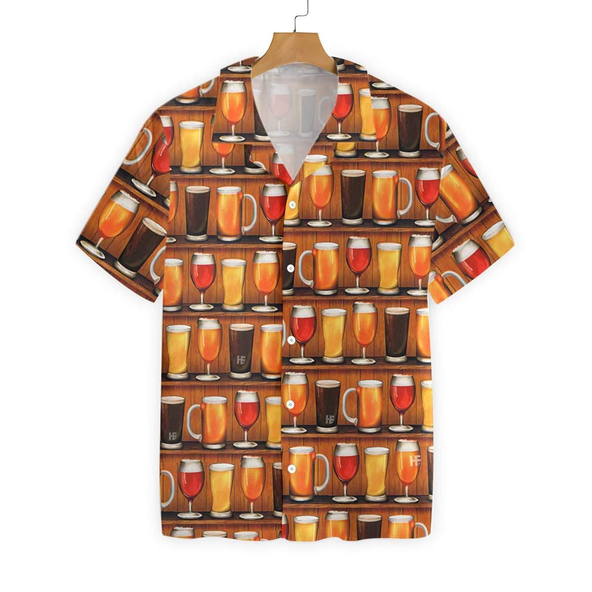 Beer Mugs Glass On Shelf Art Design Hawaiian Shirt, Hawaiian Shirt Gift, Christmas Gift