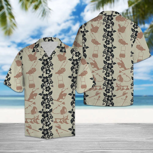 Lawn Mower Pattern Grey Theme Hawaiian Shirt, Hawaiian For Gift