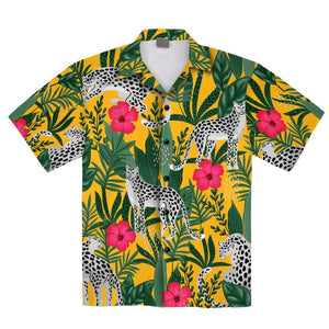 African Floral Leopard Pattern Flowers Tropical Hawaiian Aloha Aloha Shirts Hawaiian Shorts Beach Short Sleeve, Hawaiian Shirt Gift, Christmas Gift