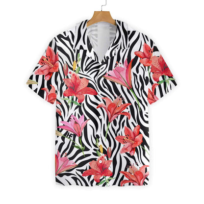 Lily Zebra Watercolor Painting Art Pattern Hawaiian Shirt,Hawaiian Shirt Gift, Christmas Gift