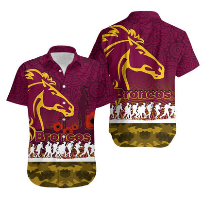 Brisbane Broncos Hawaiian Aloha Shirt Anzac Day Th4 Hawaiian Shorts Beach Short Sleeve,Hawaiian Shirt Gift, Christmas Gift