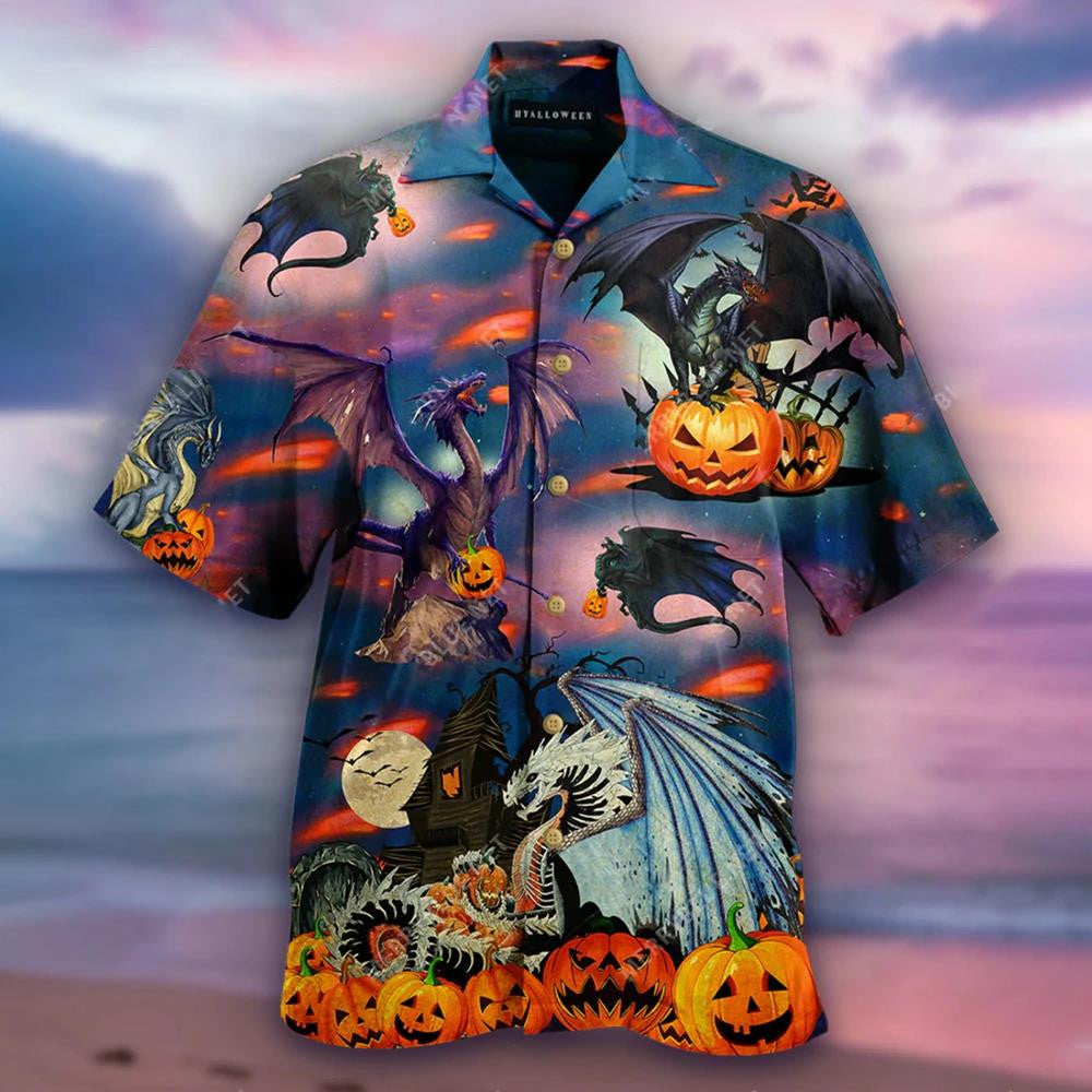 Radharc Oíche Shamhna Dragon Lochlannach Le Léine Haváis Pumpkin, Bronntanas Léine Haváíais, Bronntanas Nollag