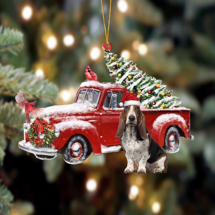 Basset Hound-Cardinal & Truck Two Sided Christmas Plastic Hanging Ornament, Christmas Ornament Gift, Christmas Gift, Christmas Decoration