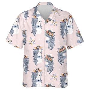Adorable Horses And Flower On Pink Hawaiian Shirt, Hawaiian For Gift