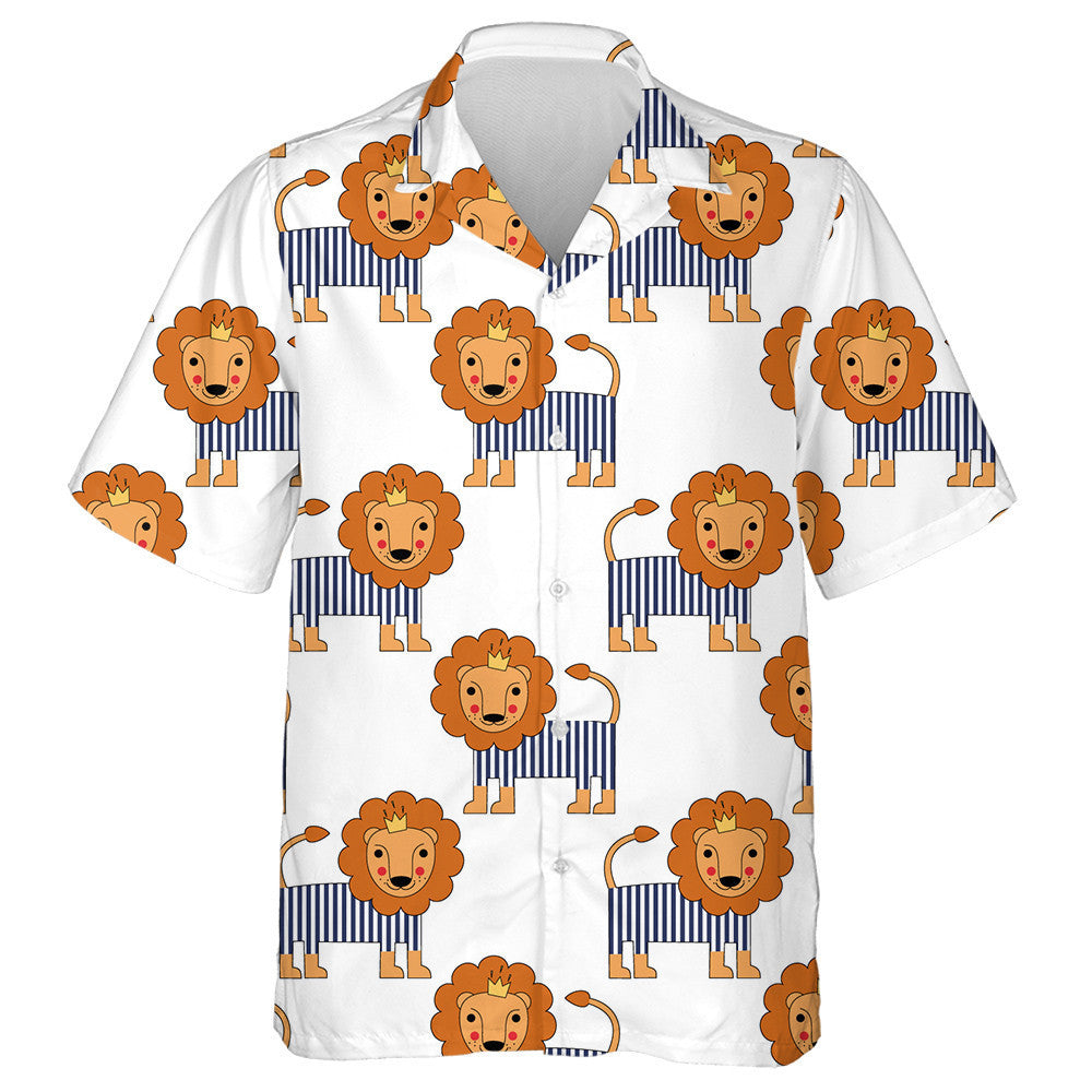 Funny Lion With Crown And Striped Frock Hawaiian Shirt, Hawaiian Shirt Gift, Christmas Gift
