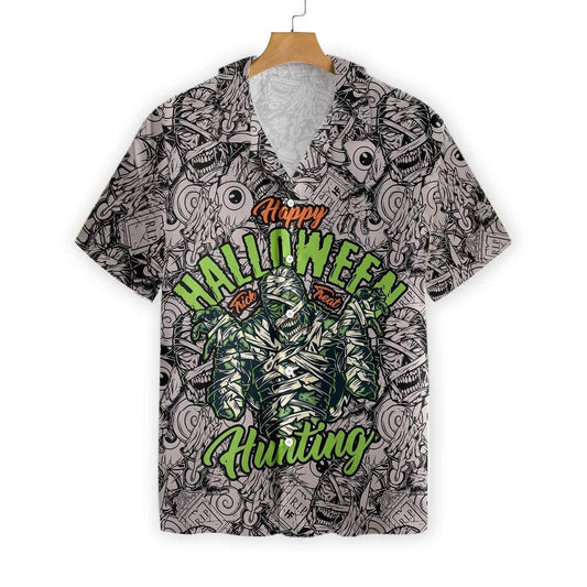 Happy Halloween The Mummy Hunting Background Hawaiian Shirt, Hawaiian For Gift