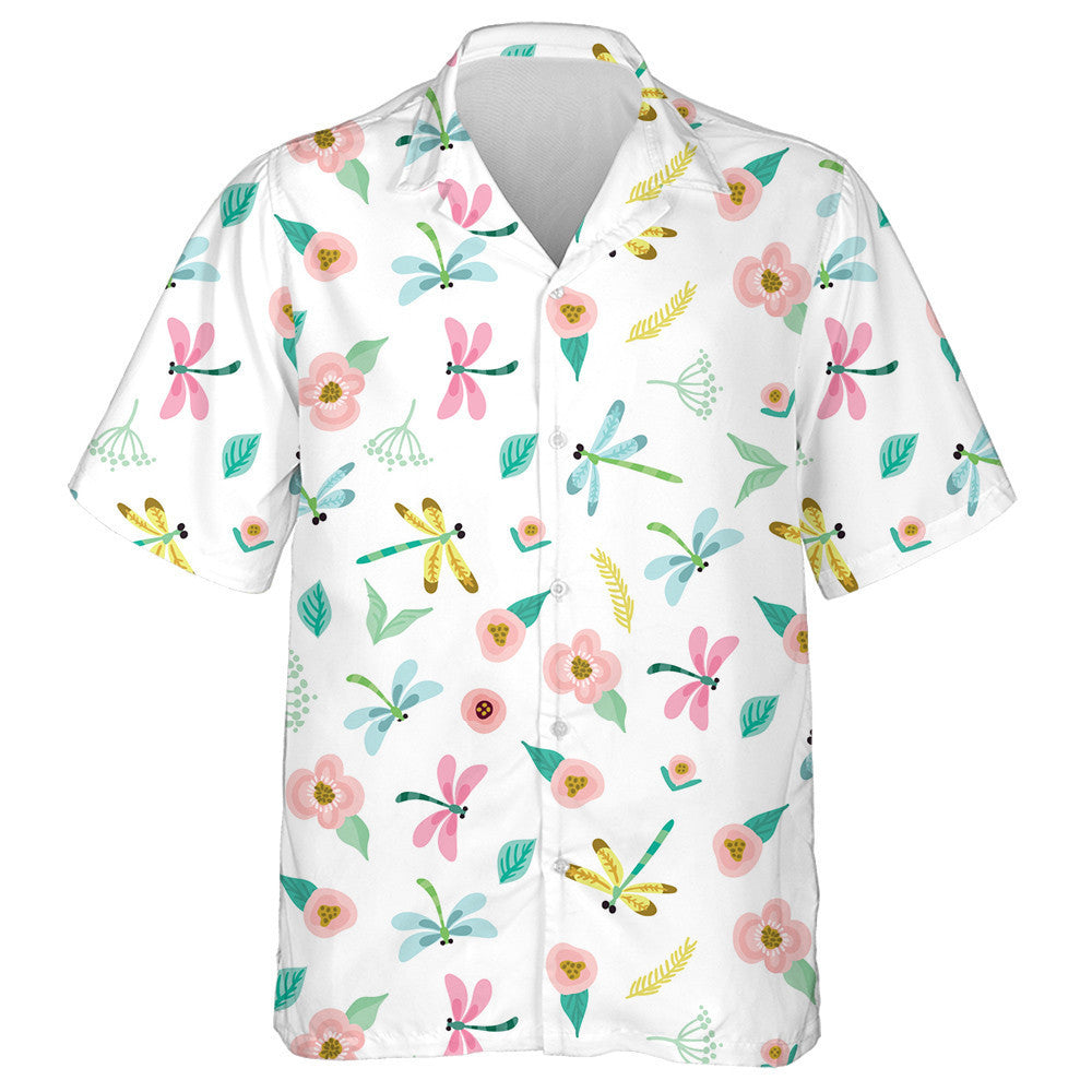 Flowers And Dragonflies In Sweet Color Palette Hawaiian Shirt, Hawaiian Shirt Gift, Christmas Gift