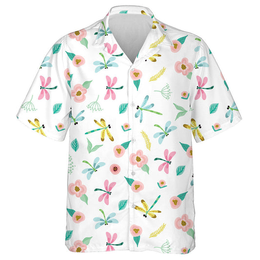 Flowers And Dragonflies In Sweet Color Palette Hawaiian Shirt, Hawaiian Shirt Gift, Christmas Gift