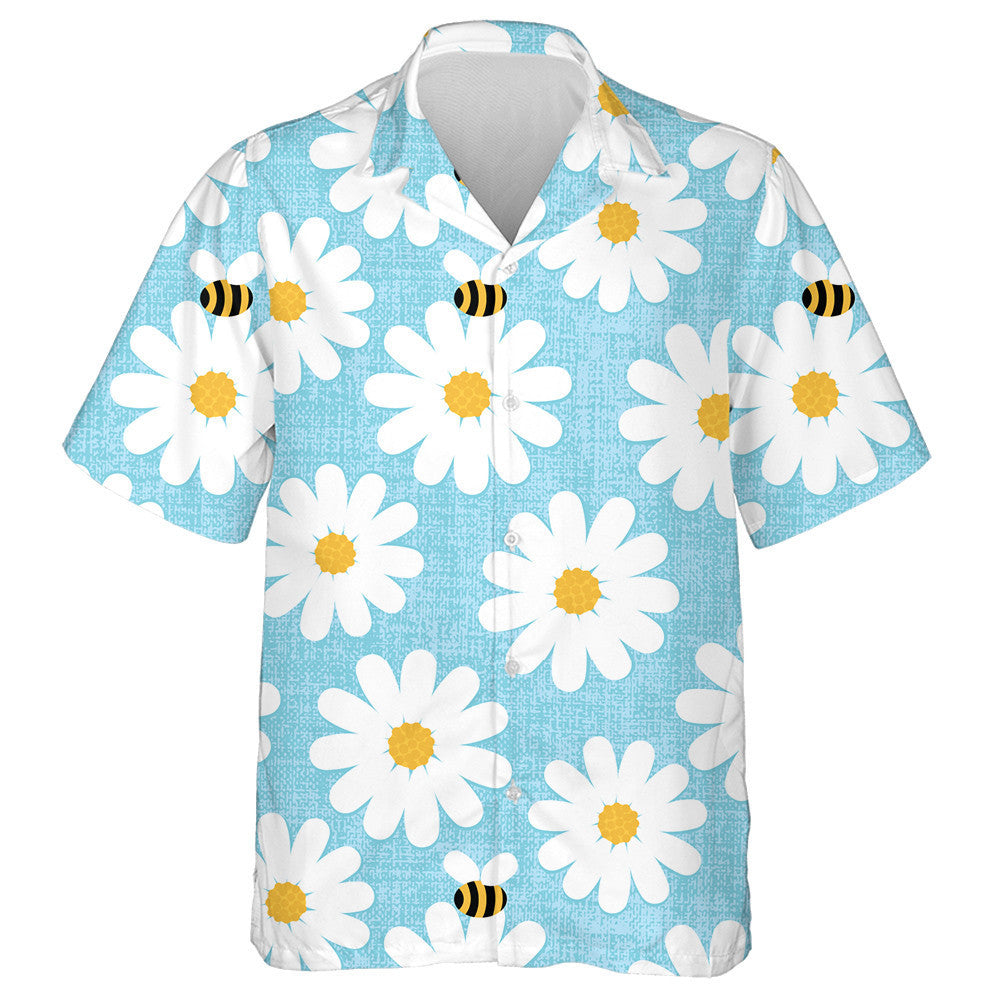 Natural Summer Bright Bees With Chamomile Flowers Hawaiian Shirt, Hawaiian Shirt Gift, Christmas Gift