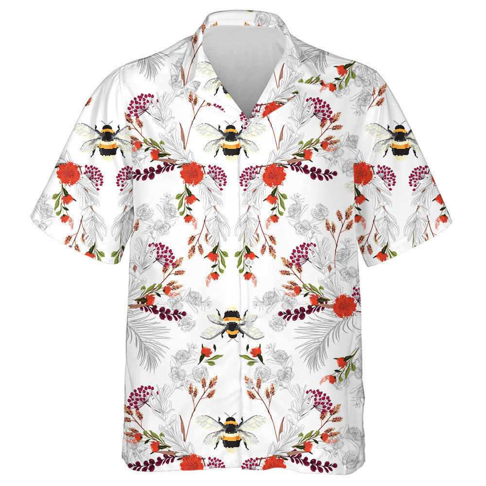 Natural Summer Botanical Blooming Garden And Bees Hawaiian Shirt, Hawaiian Shirt Gift, Christmas Gift