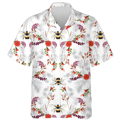 Natural Summer Botanical Blooming Garden And Bees Hawaiian Shirt, Hawaiian Shirt Gift, Christmas Gift