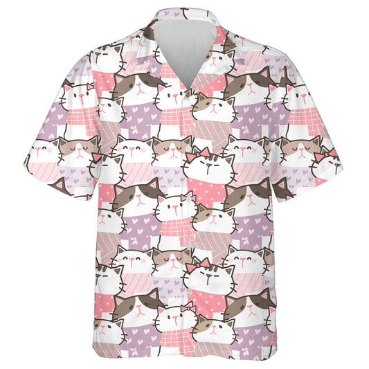 Cat Pet Close Eyes In Cartoon Style Hawaiian Shirt, Hawaiian Shirt Gift, Christmas Gift