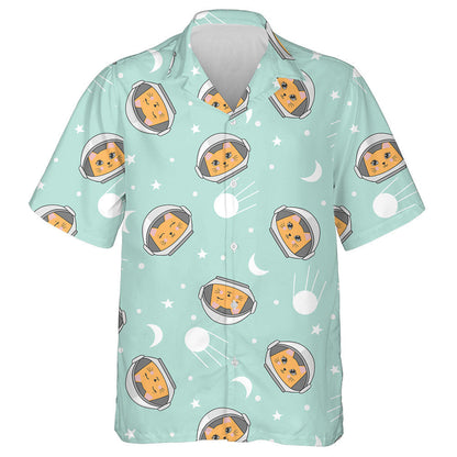 Space White Moon With Cute Cats Astronauts Hawaiian Shirt, Hawaiian Shirt Gift, Christmas Gift