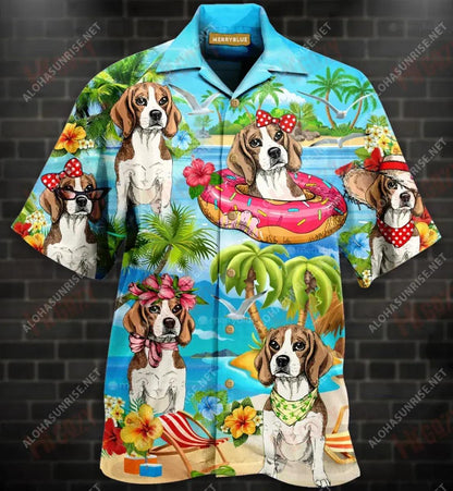 Beagles On Vacation Unisex Short Sleeve Shirt Hobbies Short Sleeve Hawaiian Crazy Shirts Funny Hawaiian Shirts, Christmas Gift