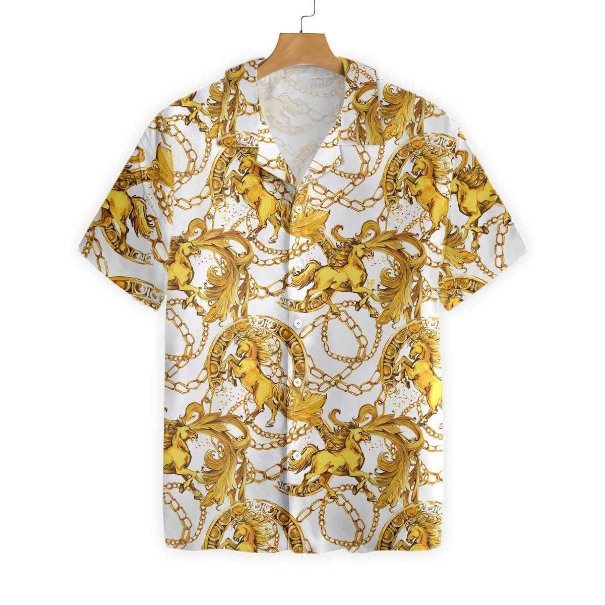 Luxury Golden Horses Classic Pattern Hawaiian Shirt,Hawaiian Shirt Gift, Christmas Gift