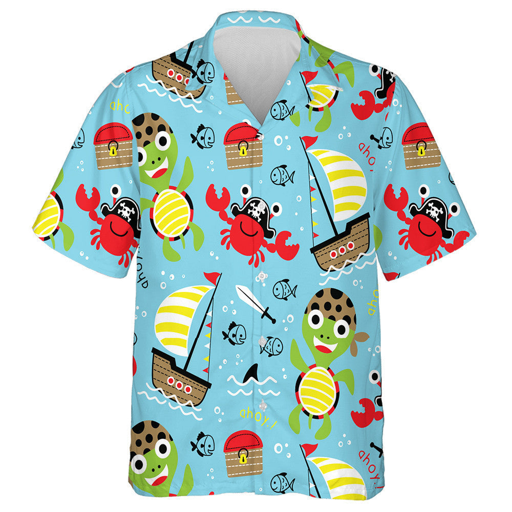 Turtar Cartúin Greannmhar Pirate Le Léine Haváí an Phortáin, Bronntanas Léine Haváí, Bronntanas Nollag