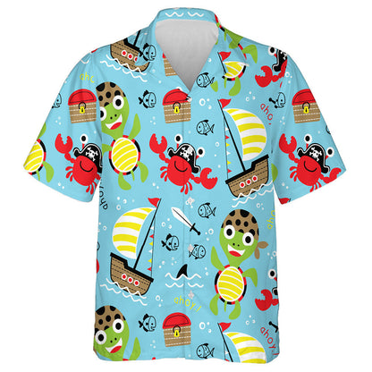 Turtar Cartúin Greannmhar Pirate Le Léine Haváí an Phortáin, Bronntanas Léine Haváí, Bronntanas Nollag