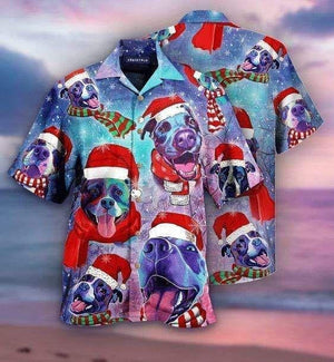 Funny Pit Bulls Santa On Christmas Vintage Style Design Hawaiian Shirt, Hawaiian Shirt Gift, Christmas Gift