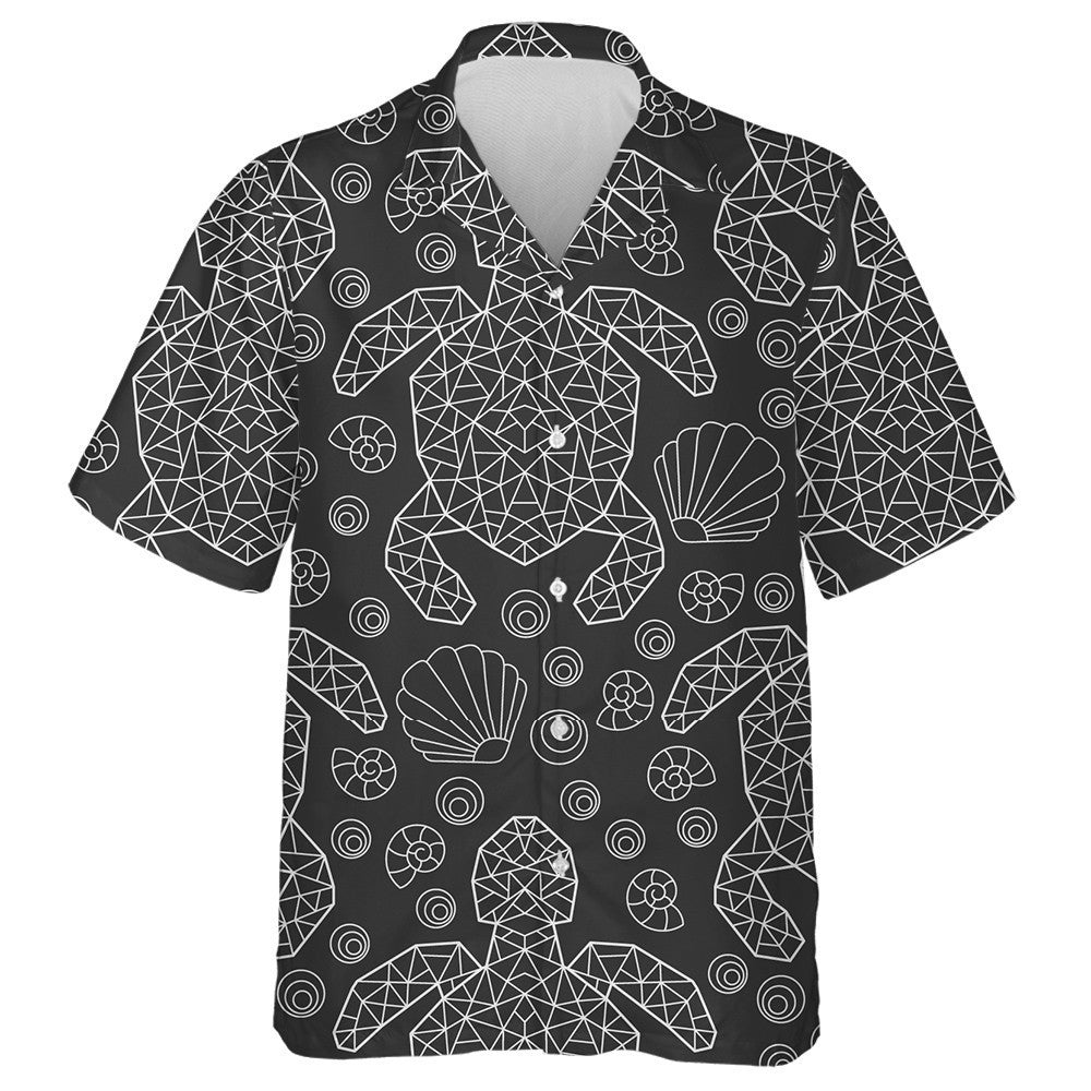 Light Contour Geometric Turtles And Seashells Hawaiian Shirt, Hawaiian For Gift