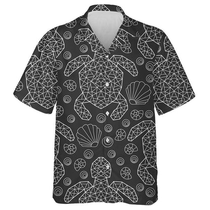 Light Contour Geometric Turtles And Seashells Hawaiian Shirt, Hawaiian For Gift