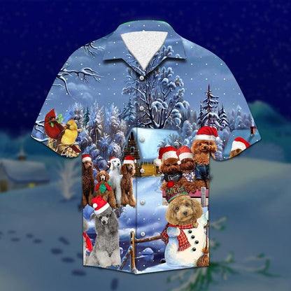 Hawaiian Shirt Shop Poodle On Christmas Night Design, Hawaiian For Gift