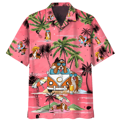 Basset Hound Summer Beach Pattern Hawaiian Shirt, Hawaiian For Gift
