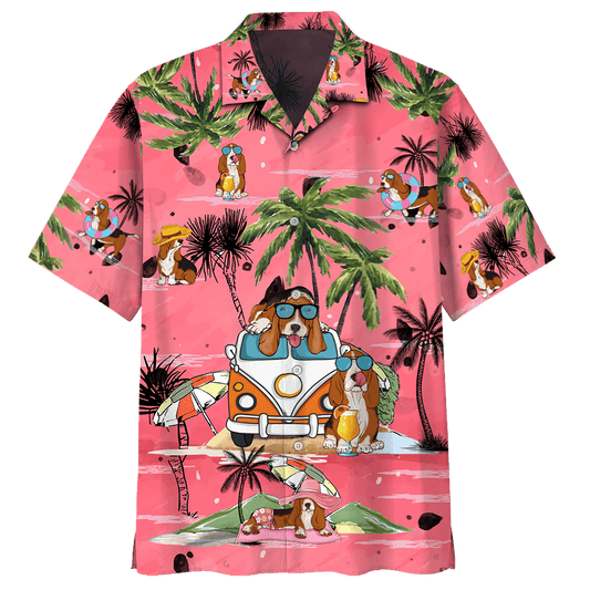 Basset Hound Summer Beach Pattern Hawaiian Shirt, Hawaiian For Gift