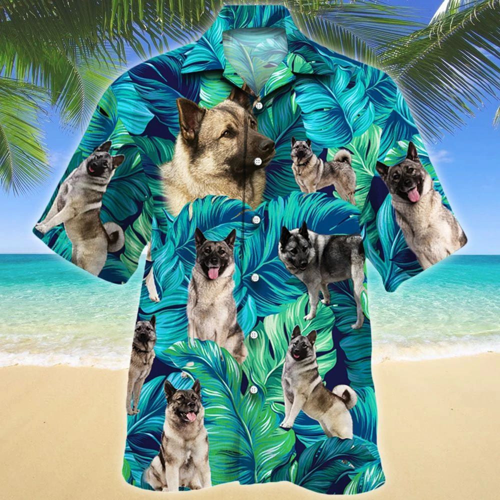 Norwegian Elkhound Dog Tropical Leave Hawaiian Shirt,Hawaiian Shirt Gift, Christmas Gift