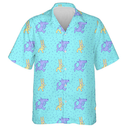 Cartoon Purple Wolf Running After Hares Hawaiian Shirt, Hawaiian Shirt Gift, Christmas Gift